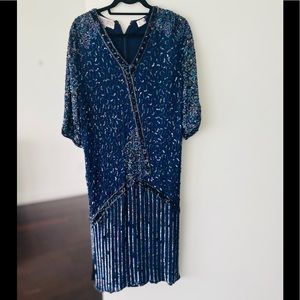 VINTAGE BLUE IRIDESCENT SEQUIN SHIFT DRESS